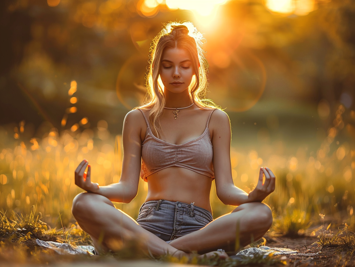 Група людей різного віку виконують йогу на природі